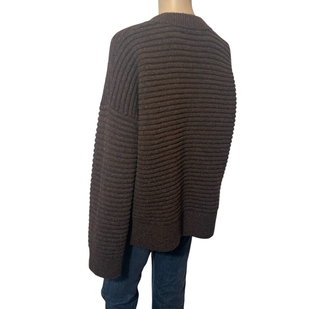 Madewell Women's Wool Blend Ribbed Sweater Medium Brown Long Sleeves Round Neck - Picture 3 of 8